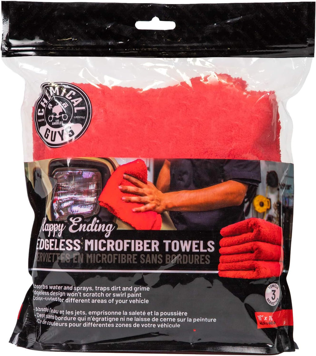Happy Ending Edgeless Microfiber Towels, 16 x 16, 3 Pack | Ultra-plush edgeless microfiber towels buff wax and detail