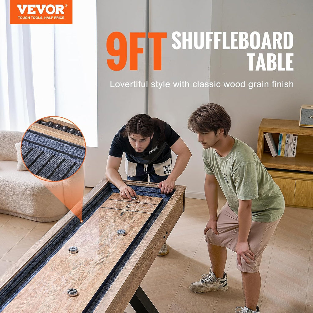 7ft 9ft 12ft Shuffleboard Table for Family Game Room, Shuffle Board with Scratch-Resistant Playfield, Legs, 8 Pucks
