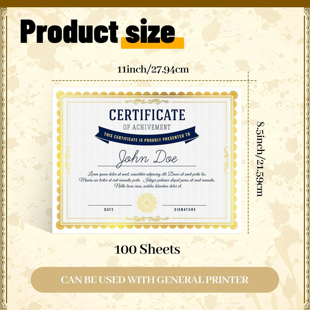 100 Sheet Gold Foil Border Certificate Paper 8. 5 x 11 for Printing Blank Cardstock for Graduation Diploma