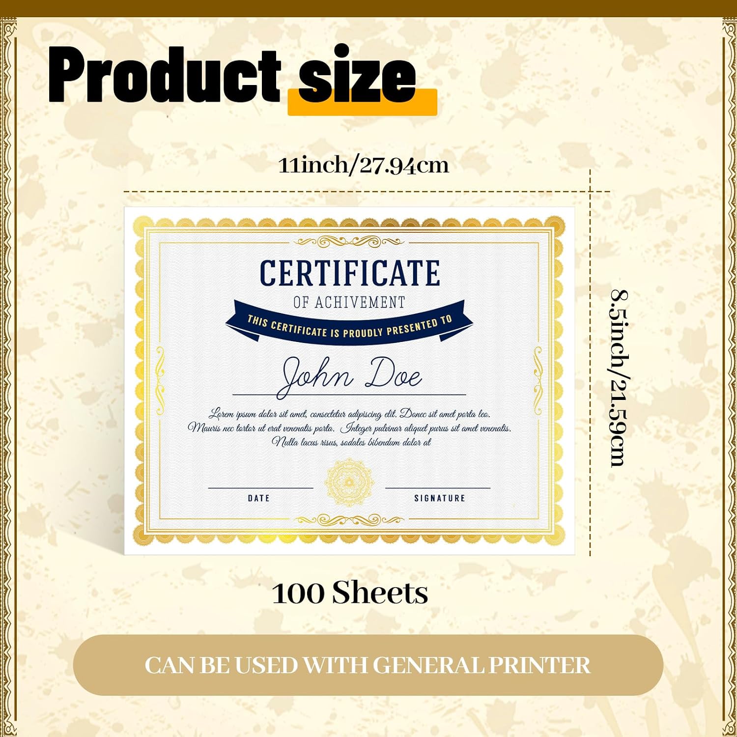 100 Sheet Gold Foil Border Certificate Paper 8. 5 x 11 for Printing Blank Cardstock for Graduation Diploma