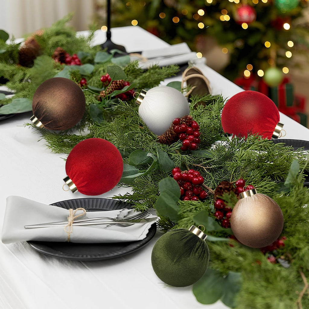 Christmas Tree Ornaments Velvet Balls, 15 Pack 3.15 Inch Shatterproof Neutral Hanging Ornaments for Christmas Xmas