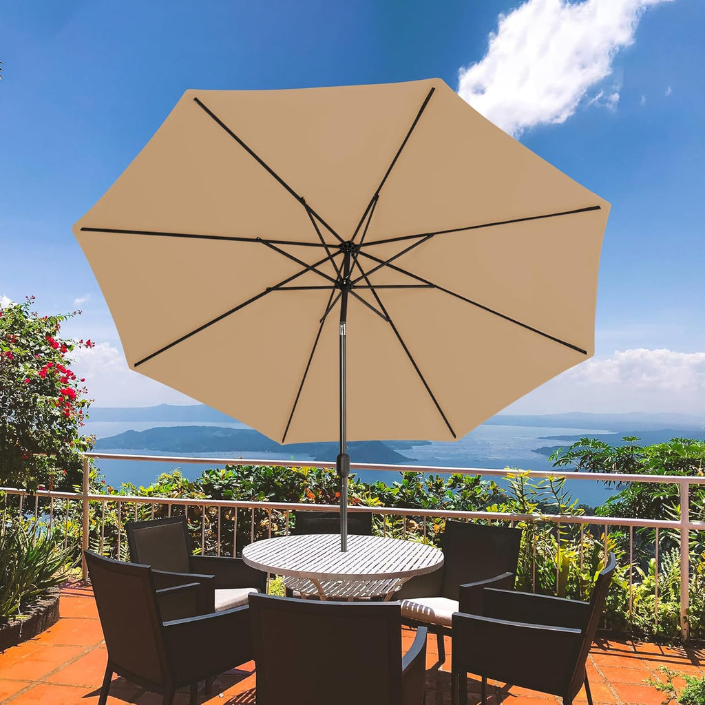 10 ft Patio Umbrella with Sand Bag Umbrella Base Included, Outdoor Umbrella with Tilt and Crank, Tan