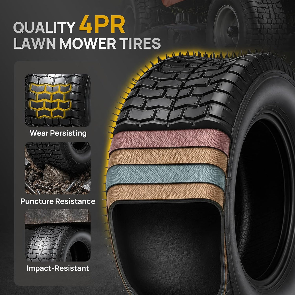 Set of 2 Lawn Mower Tires 13x5.00-6, 4PR/Ply Turf Riding Lawn Tractor Tires, Compatible with Most Lawn & Garden