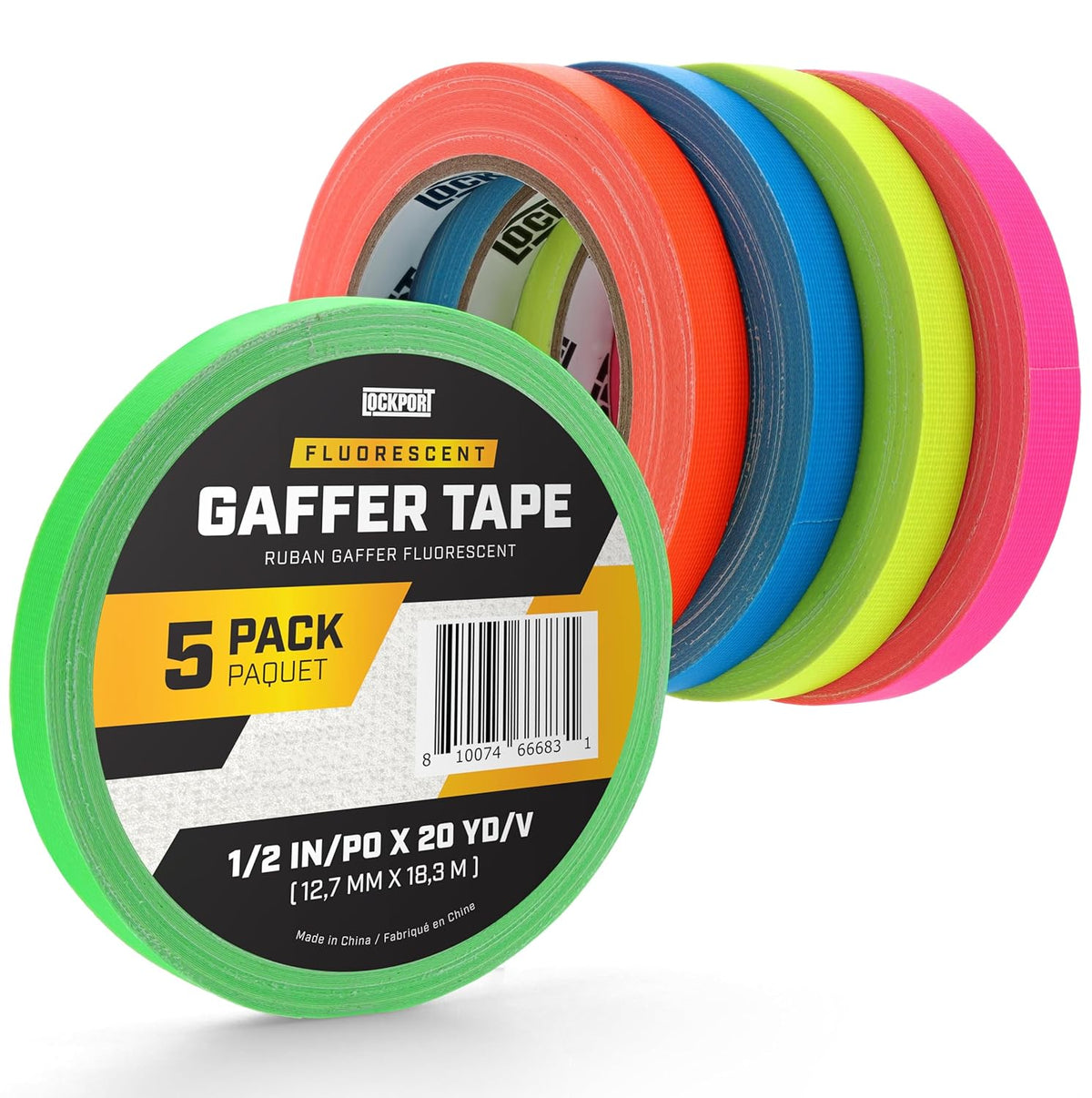 Neon Spike Tape 5 Pack - 1/2 Inch x 20 Yards Colored Gaffer Tape