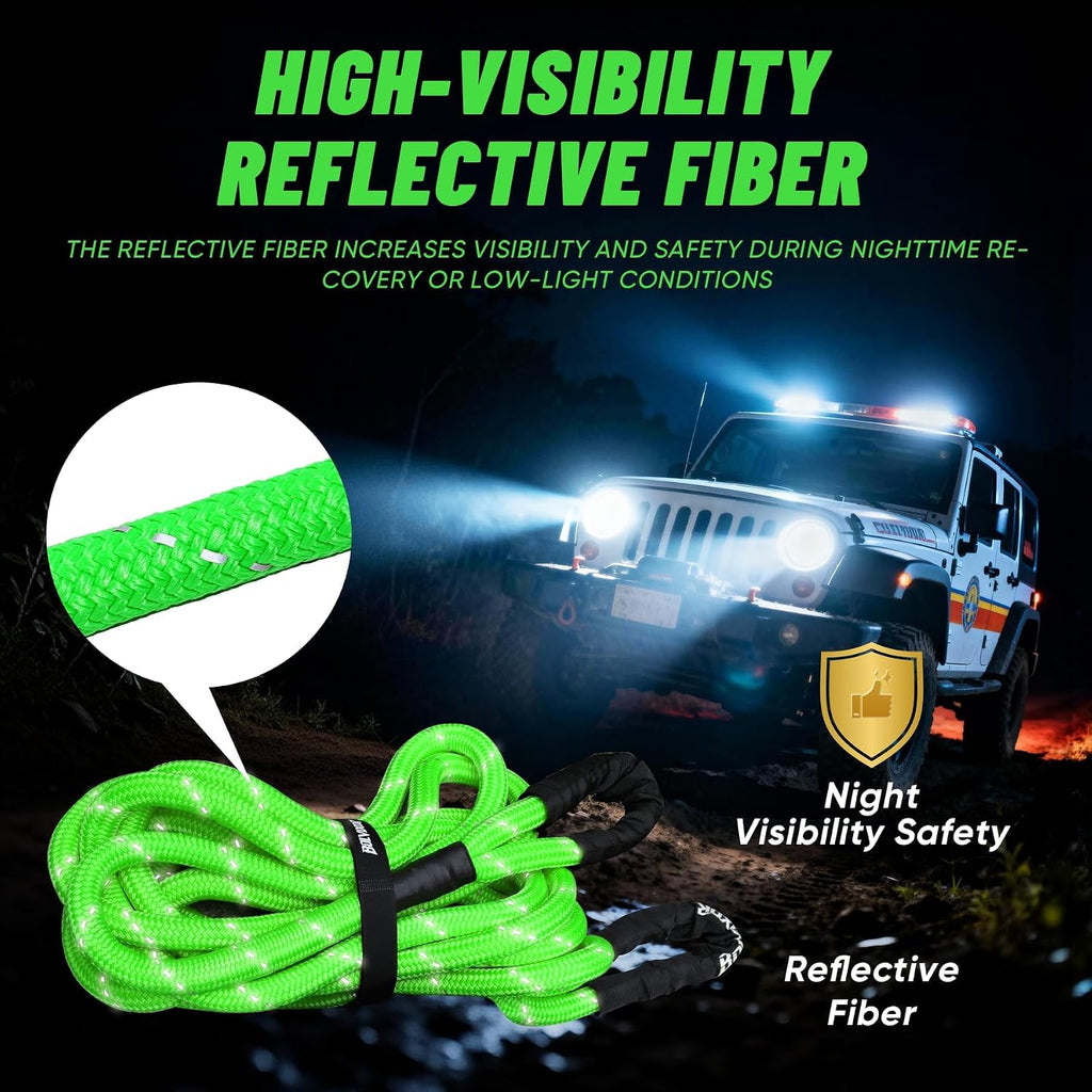 Kinetic Tow Rope with 2 Soft Shackles, 1" x 30', 48,500 LBS Break Strength