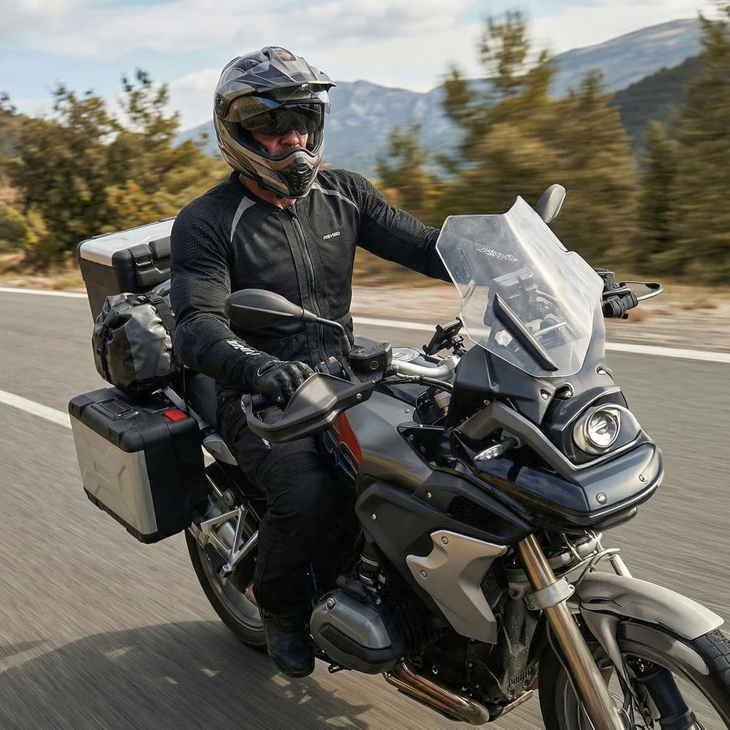 Men's Mesh Motorcycle Jacket with CE Certified Protective Armored Motorcycle Shirt with Reflective Strips, All Season