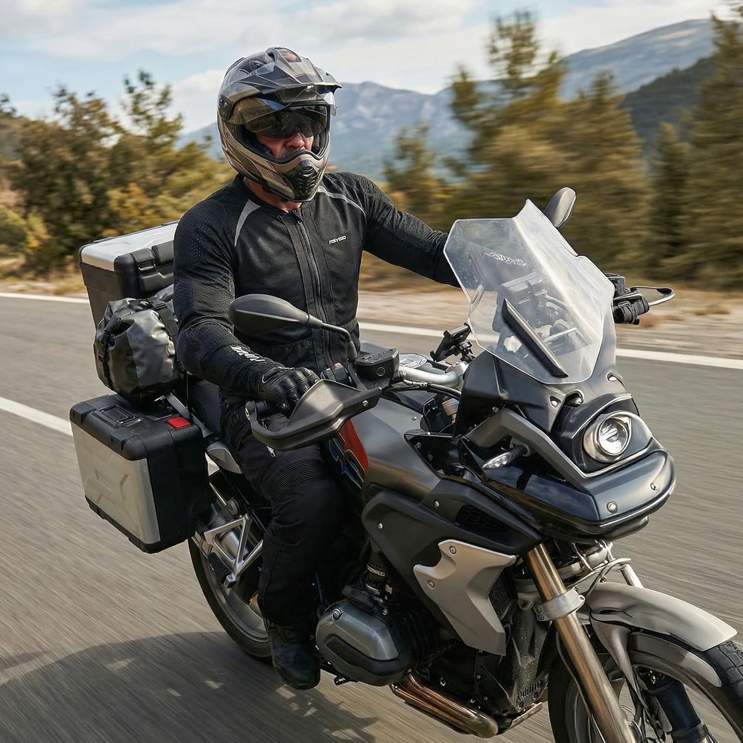 Men's Mesh Motorcycle Jacket with CE Certified Protective Armored Motorcycle Shirt with Reflective Strips, All Season