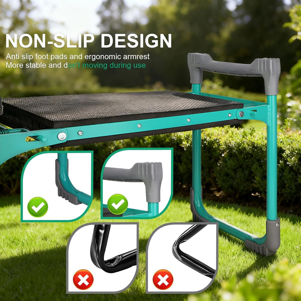 Garden Kneeler and Seat, 2-in-1 Foldable Garden Bench with Non-Slip EVA Foam Pad, Storage Bags, Glove, Portable