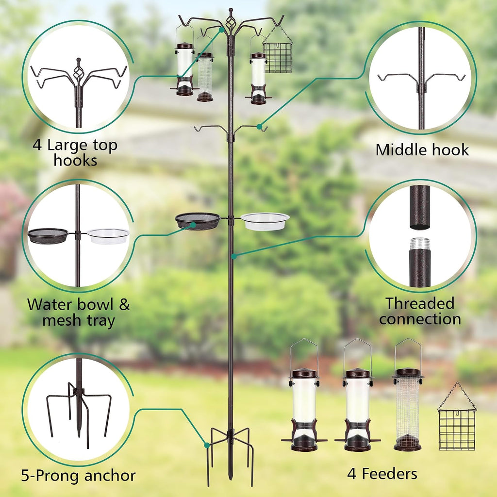 Bird Feeding Station Kit, 94 Inch Bird Feeder Pole for Outdoors