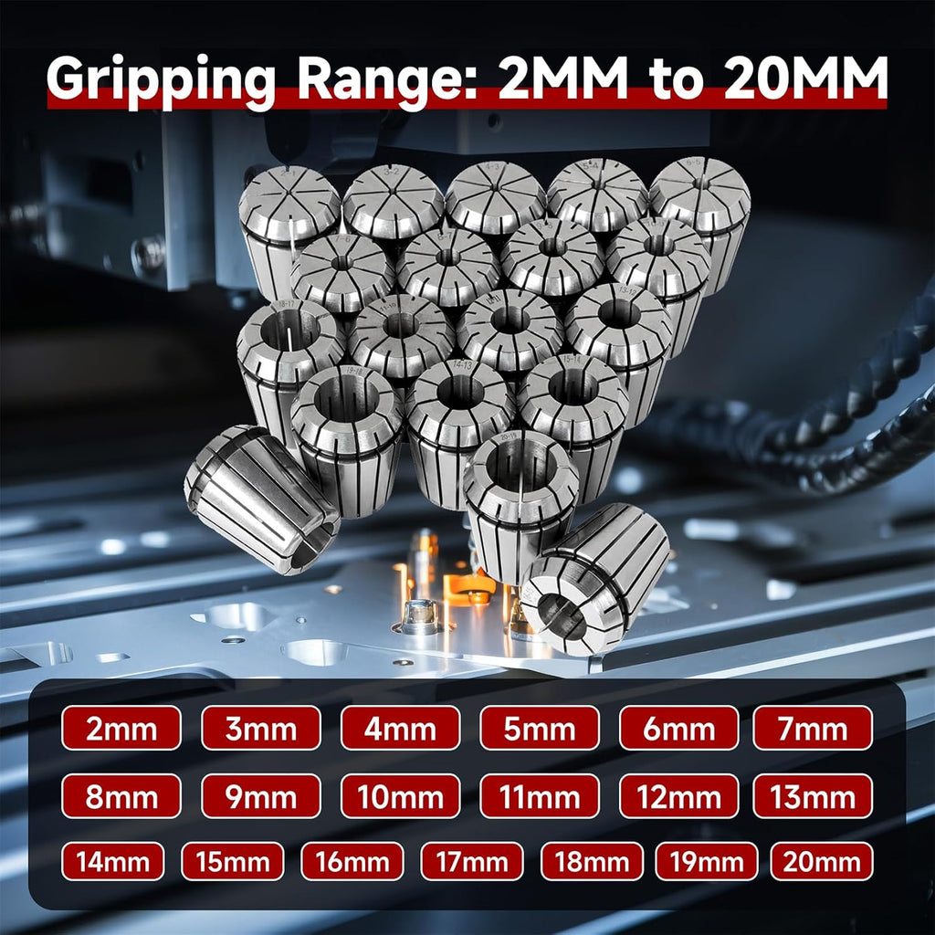 findmall 19Pcs 2-20MM ER32 Spring Collet Set Collet Chuck