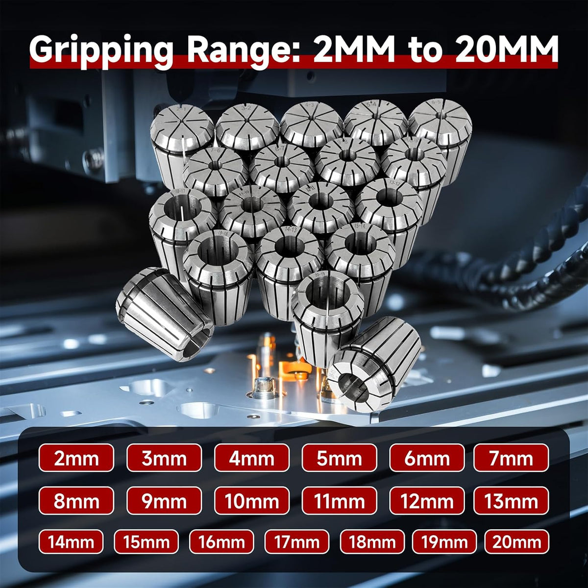 findmall 19Pcs 2-20MM ER32 Spring Collet Set Collet Chuck