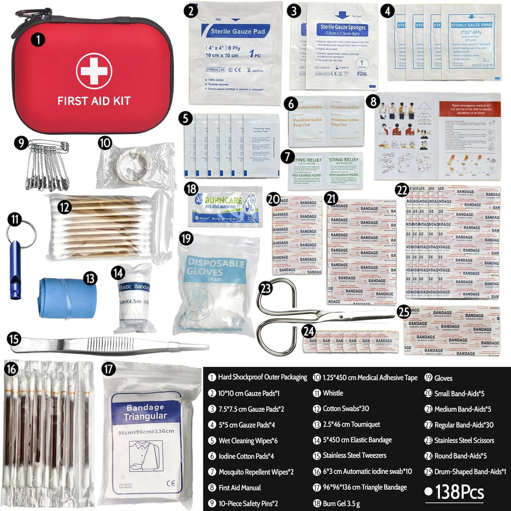 138 Pcs Mini First Aid Kit Travel Size, TSA Approved Small First Aid Kit for Car, Hiking & Home, Compact Travel