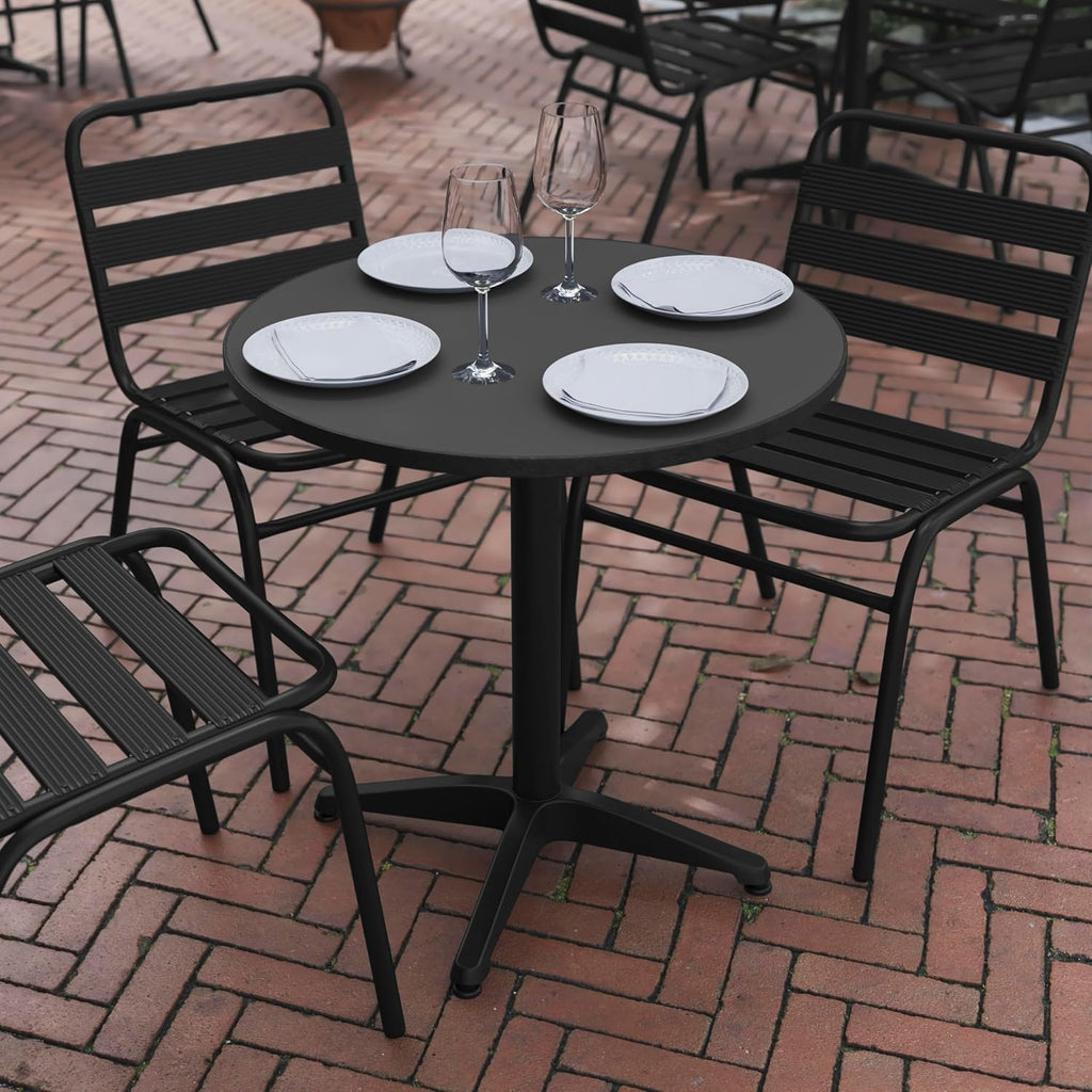 27.5 in Indoor/Outdoor Round Table with Base, Black