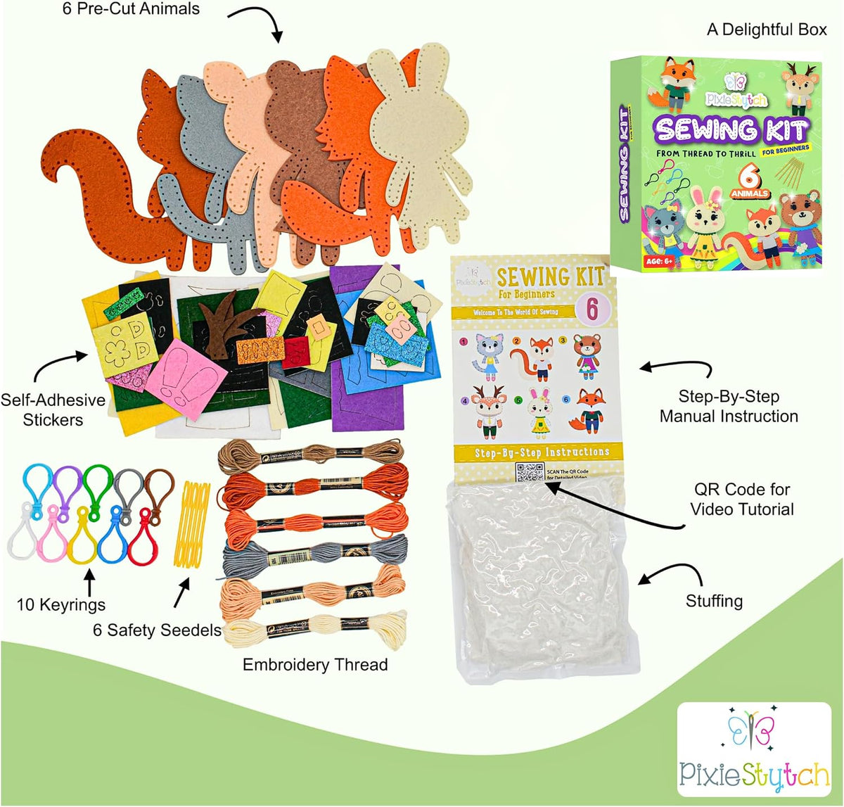 Sewing Kit for Kids - Sew & Create 6 Adorable Woodland Projects - Fun DIY Craft Set for Ages 6 and up - Educational &