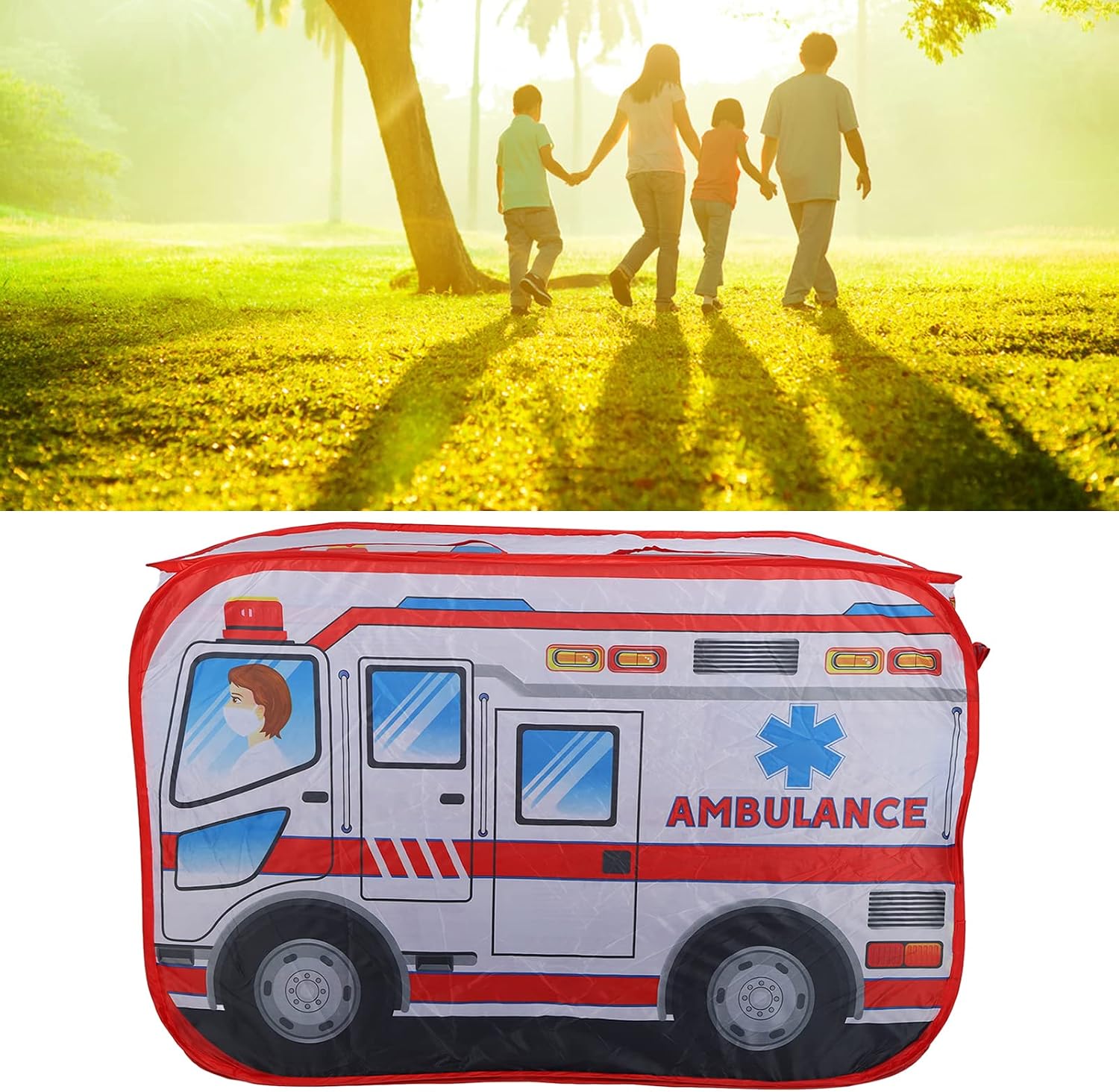 Pop up Play Tent, Foldable Indoor Outdoor Ambulance Playhouse for Toddlers Kids Doctor Patient Games