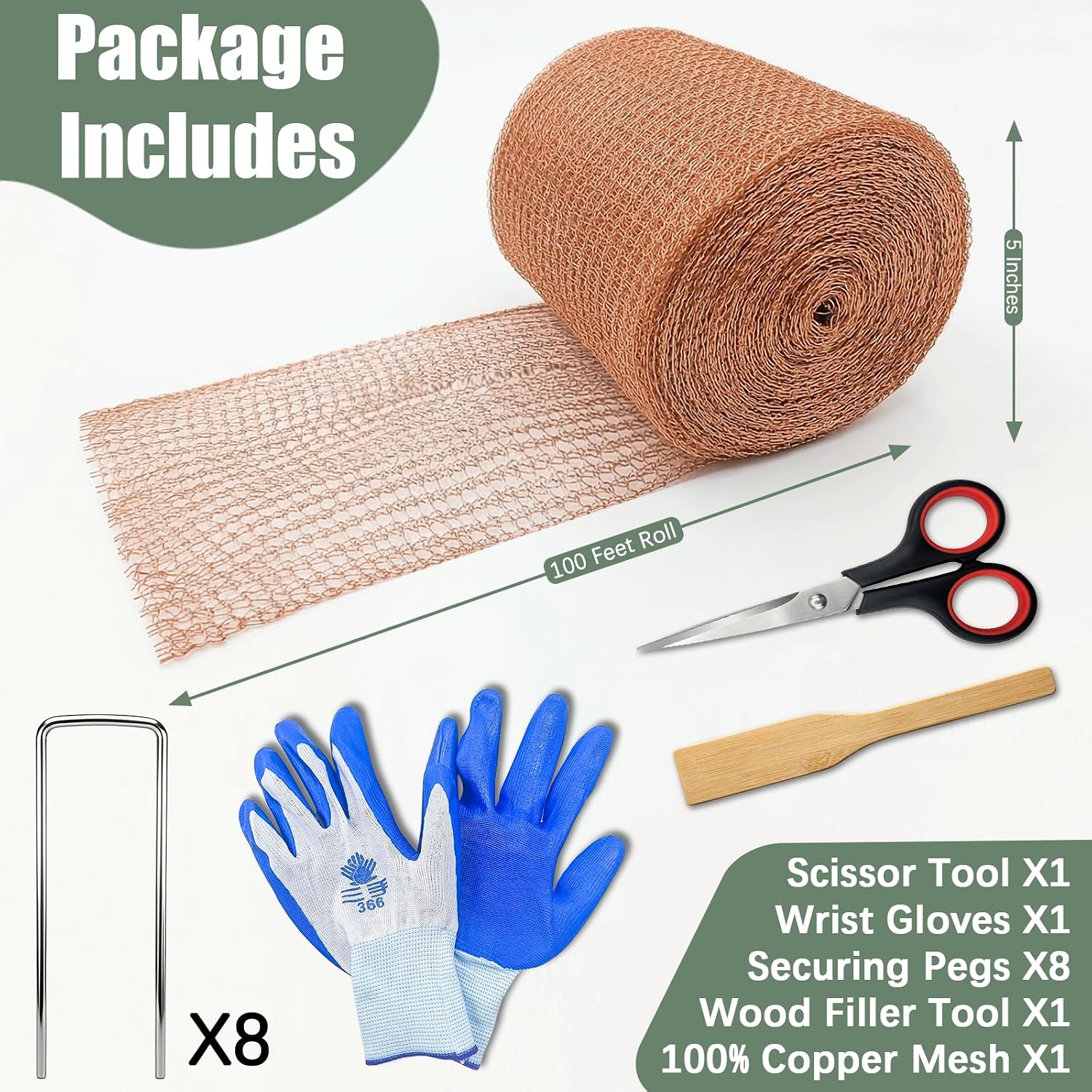 Copper Mesh Rodent Control, 5" x 100 ft Rustproof Copper Mesh Roll 100% Premium Copper Wool for Sealing Holes, Blocks