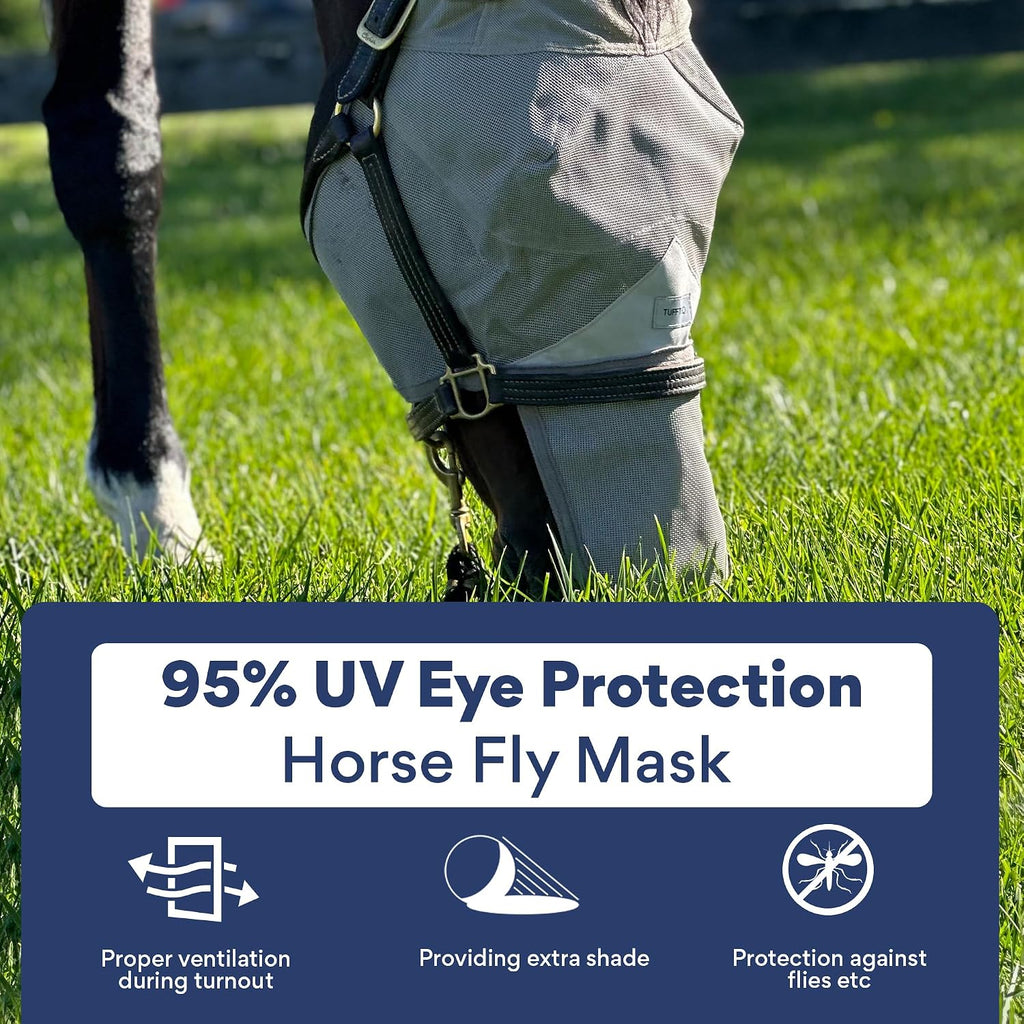 Horse Fly Mask with Nose Cover & Ears, UV Eye Protection, Medium/Large