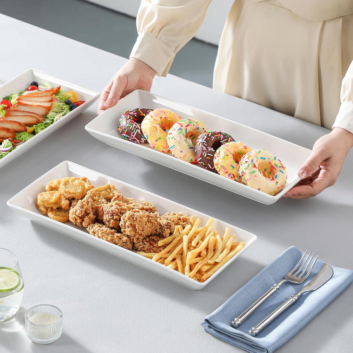 3 Tier Serving Trays, White Porcelain Serving Platters, 14 Inch
