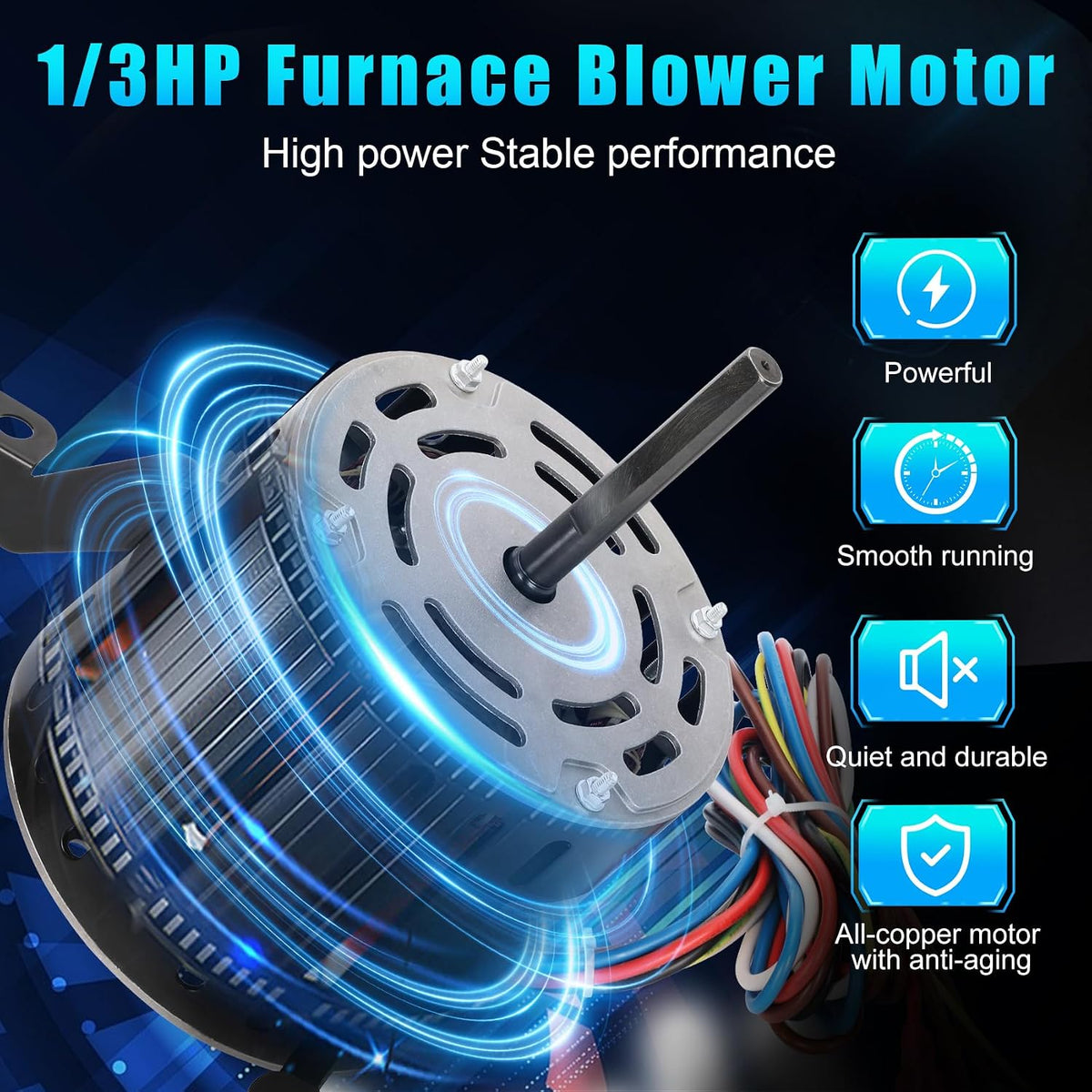 HB41TQ113 Furnace Blower Motor for Carrier, 1/3 HP 115V 1075 RPM, Capacitor
