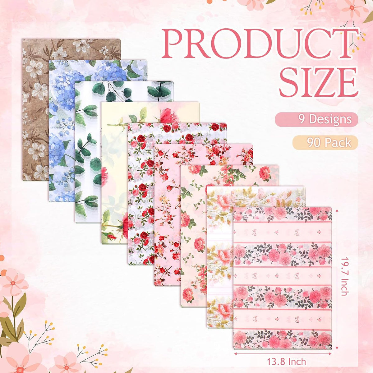 90 Sheets Floral Tissue Paper for Gift Wrap, Vivid