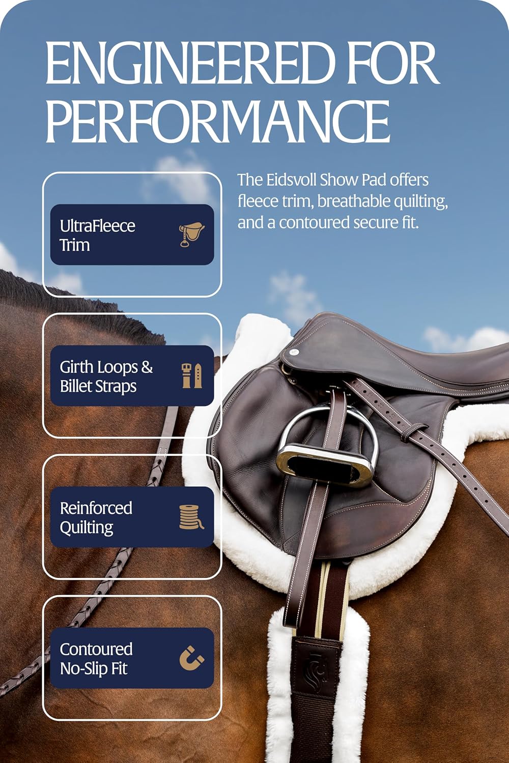 Eidsvoll White English Saddle Pad, Ultra Fleece Trim Design