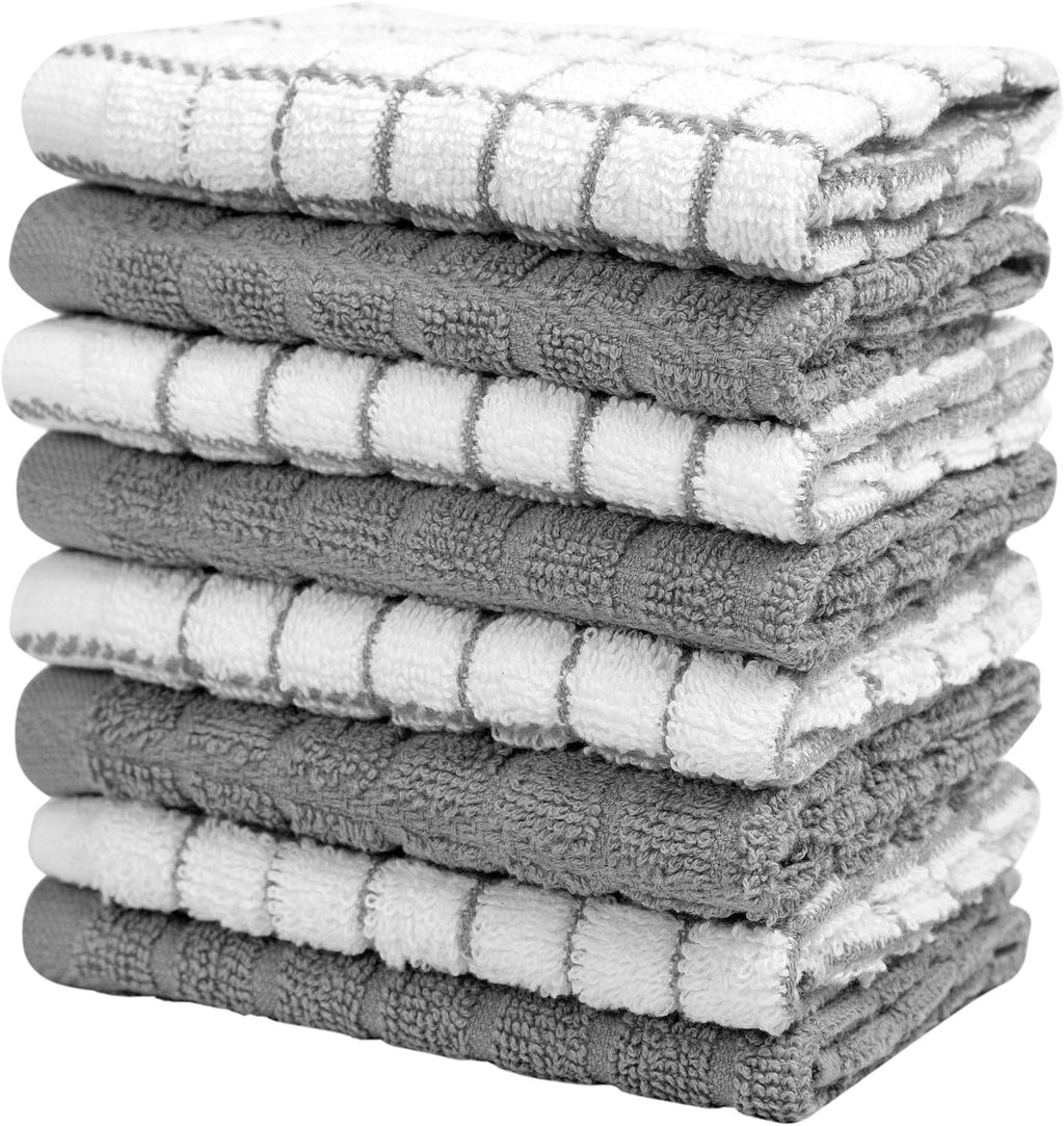Bumble Dish Cloths (8-Pack), 100% Cotton Kitchen Towels, 12"x12" - Gray | 405 GSM | Soft, Highly Absorbent & Durable
