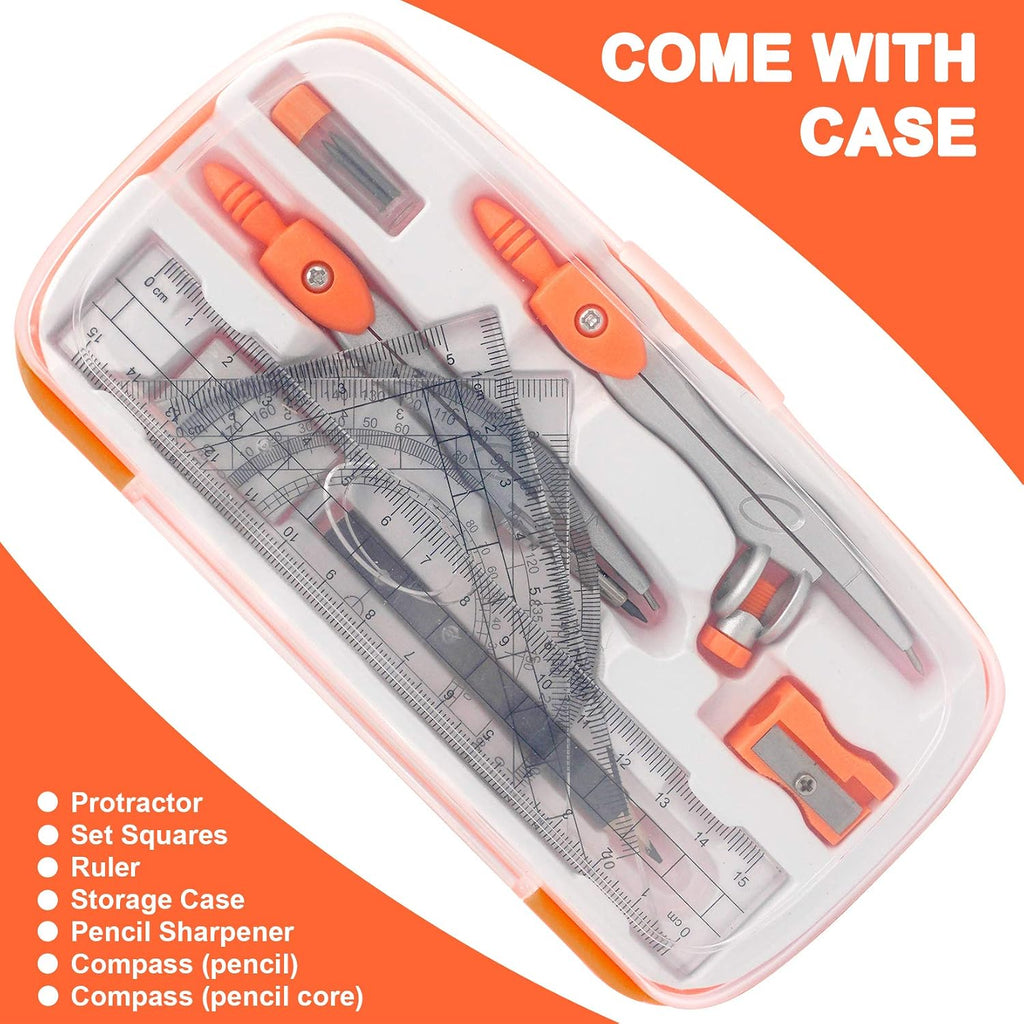 Geometry Compass Set 2 Drafting Compasses with Maths Protractor Set Squares Ruler and More for Students Starters