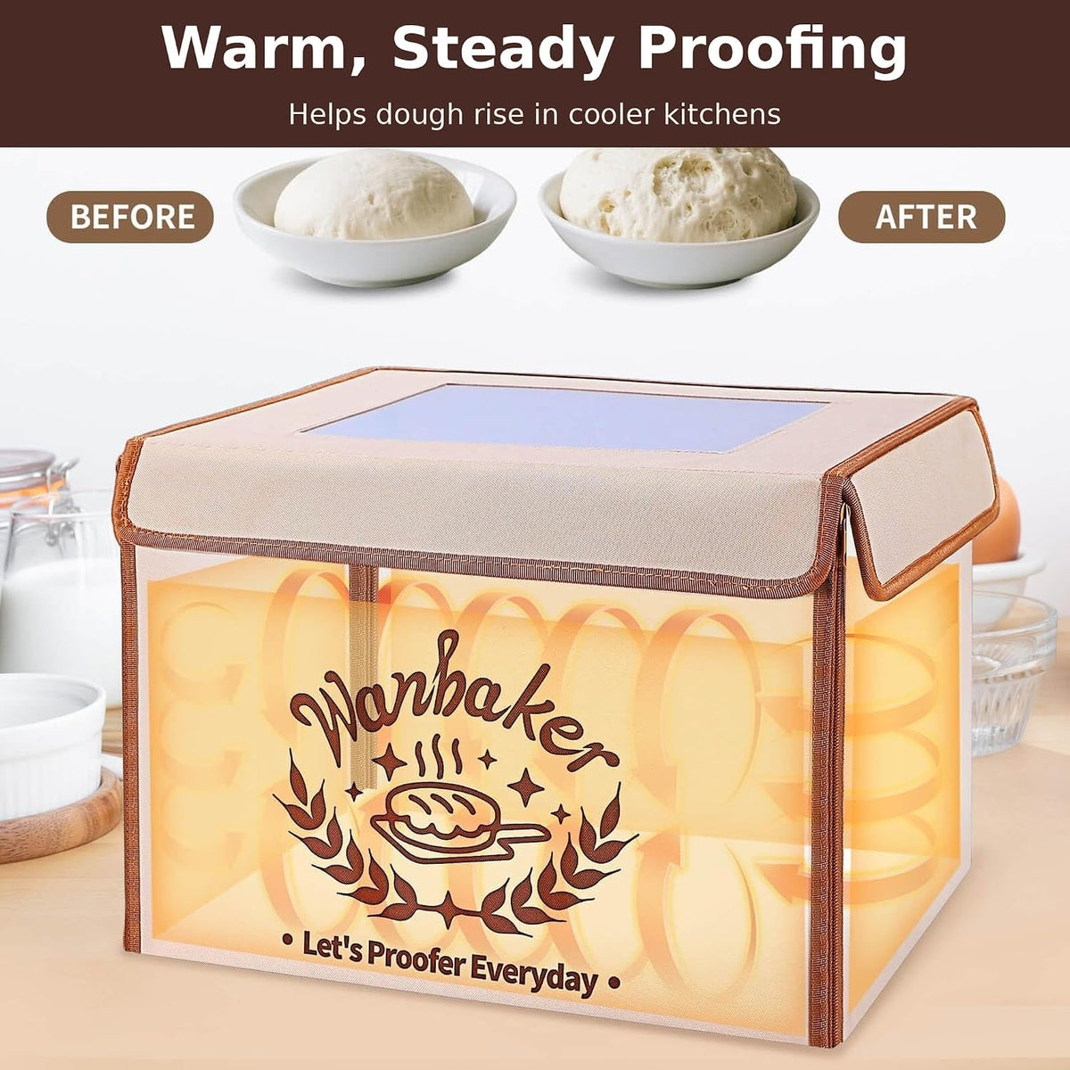 Folding Bread Proofing Box, 68-131F Temp Control 99H Timer, Foldable Dough Proofer for Sourdough Starter Pizza Yogurt