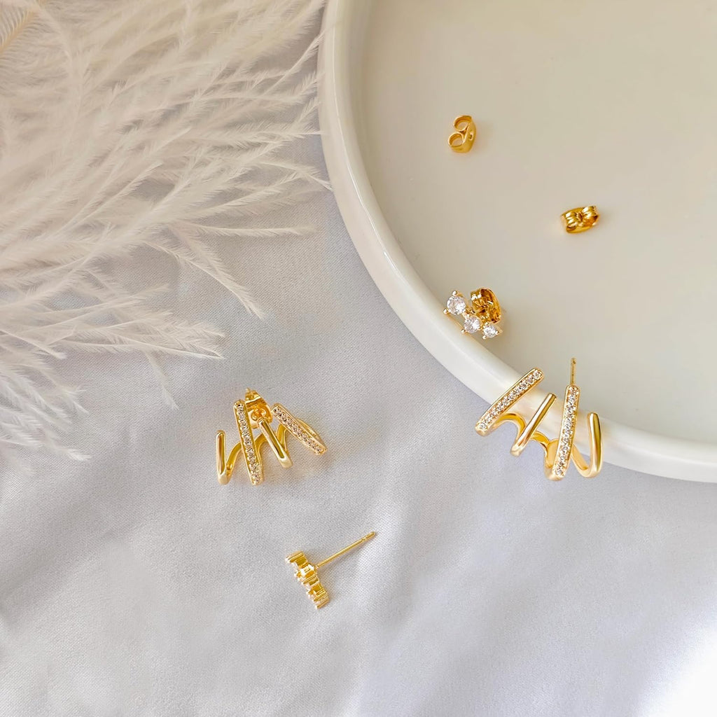 Earrings for Women Trendy 14K Gold Stud Earrings Claw Earring Dainty Simple Minimalist Gold Earring Hypoallergenic