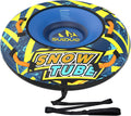 47'' Heavy Duty Snow Tube with Premium Canvas Cover and 4 Foam Filled Handles, Inflatable Snow Sled for Kids and