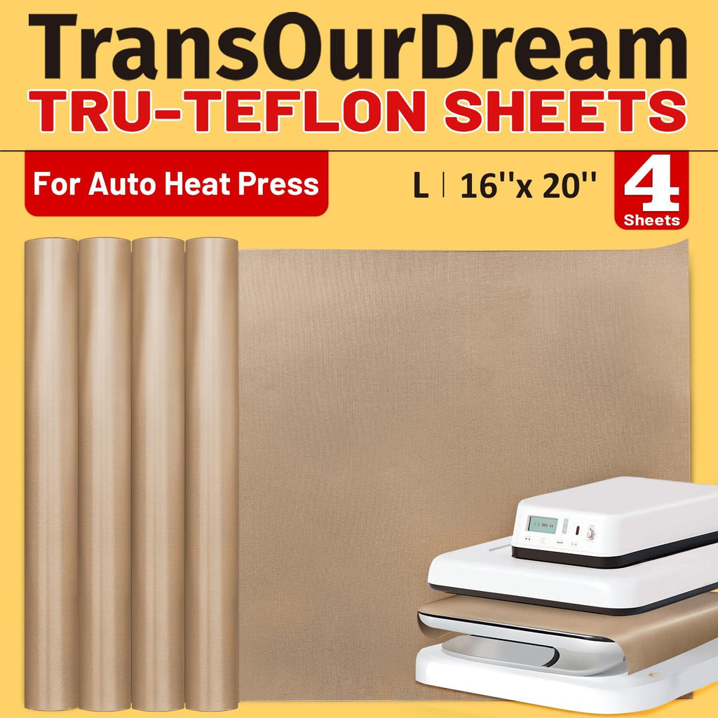 PTFE Teflon Sheets, 16 x 20", 4 Pack | Suitable For Auto Heat Press,For Heat Transfer Paper, For Sublimation Paper