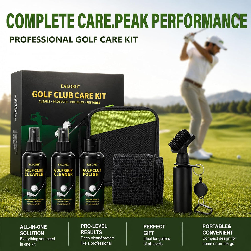 Golf Club Cleaning Kit with Golf Club Cleaner, Grip Cleaner, Club Polish, Brush,Towel and Portable Case, Golf Club