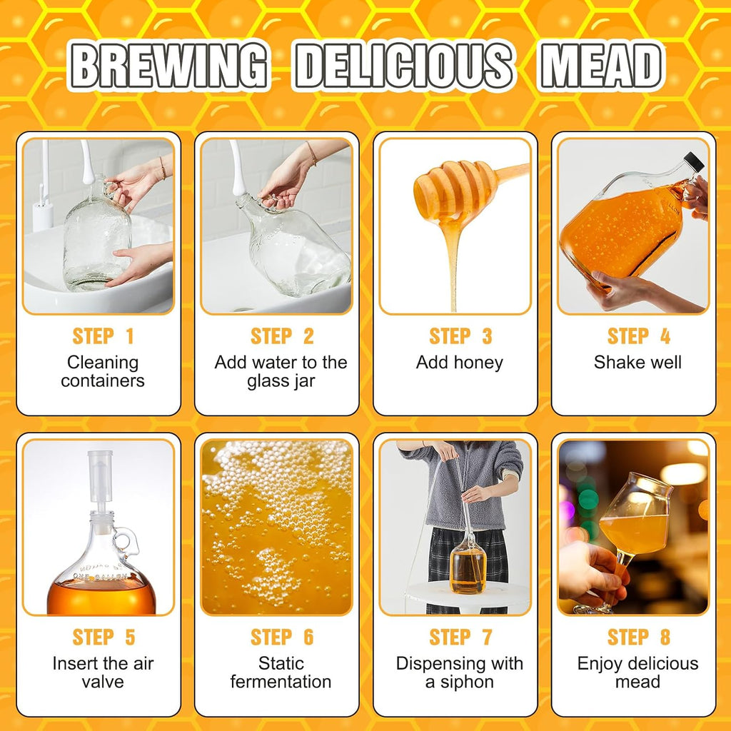 2 Set Mead Making Kit Complete for Home Brewing Starter Sets Includes 1 Gallon Glass Carboy, Auto Siphon, Hydrometer