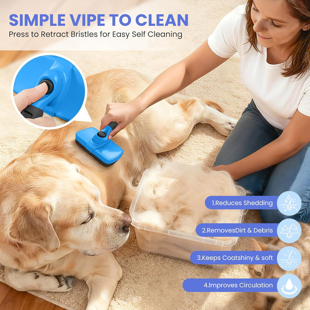 Self Cleaning Shedding Brush - 5-in-1 Professional Pet Grooming Kit Skin Friendly Grooming Tool for Dogs, Cats, and