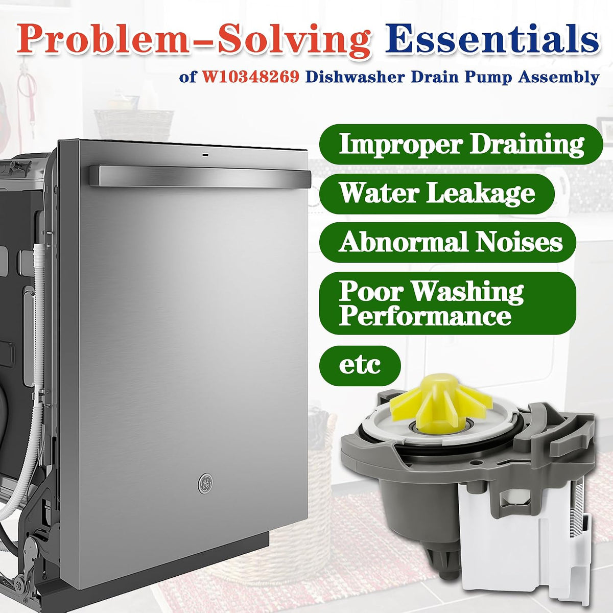 Dishwasher Drain Pump Fit for Kitchen-Aid KDFE104DSS5 KDFE204ESS1 KDFE104DSS1 KDFE104DSS4 KDFE104DSS0 KDTE104ESS KDFE104DSS2 KDTE104DSS0 KDFE104DWH2 KDFE204EBL2 KDFE104DSS0 KDFE104DSS2 KDTE104DWH0