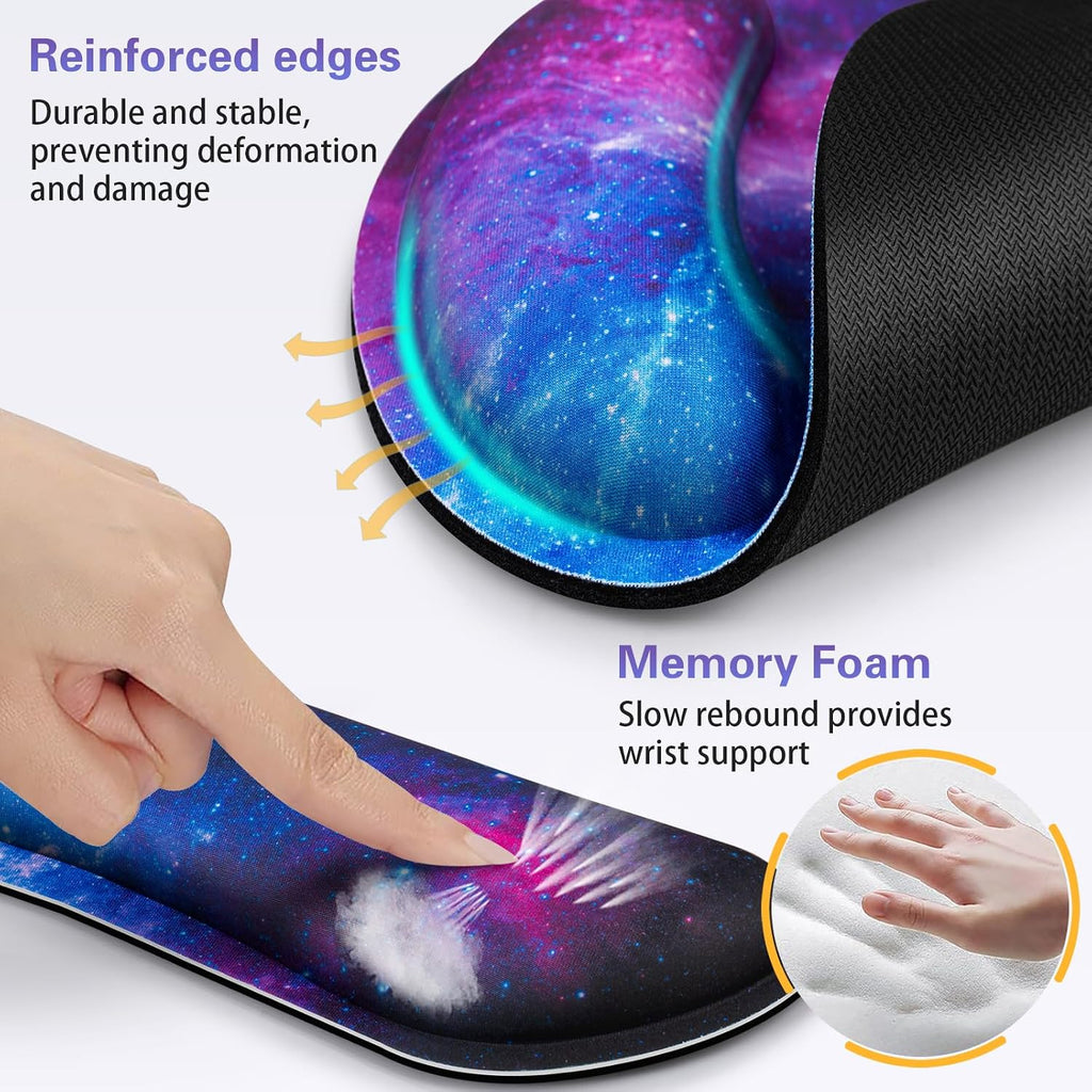 Desk Pad Galaxy, Mouse Pad with Wrist Rest, 3-in-1 Wrist Support Mousepad | Gaming Mat Pad with Anti-Skid