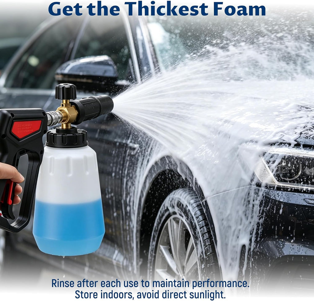 Foam Cannon for Pressure Washer, 1000ml Wide Mouth Snow Foam Lance, 1/4 Inch Quick Connector, Adjustable Foam