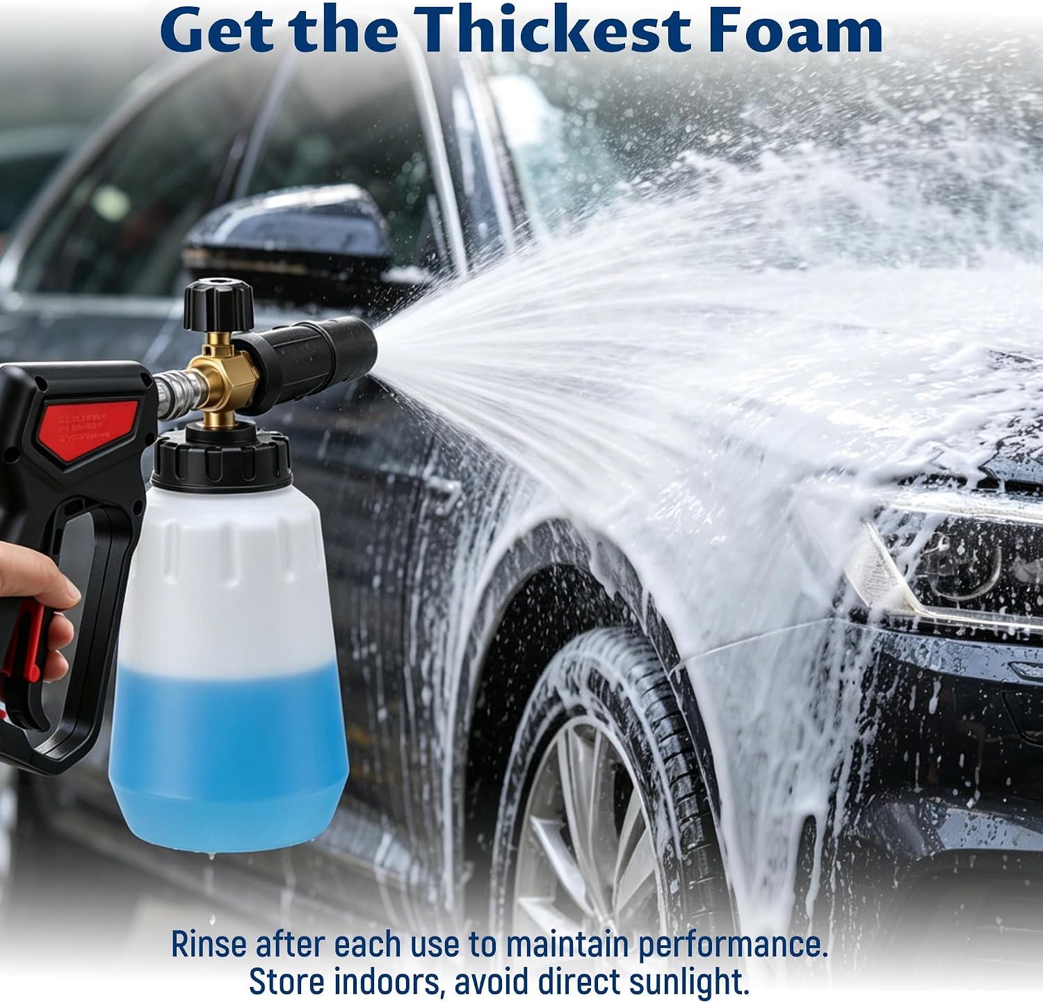 Foam Cannon for Pressure Washer, 1000ml Wide Mouth Snow Foam Lance, 1/4 Inch Quick Connector, Adjustable Foam