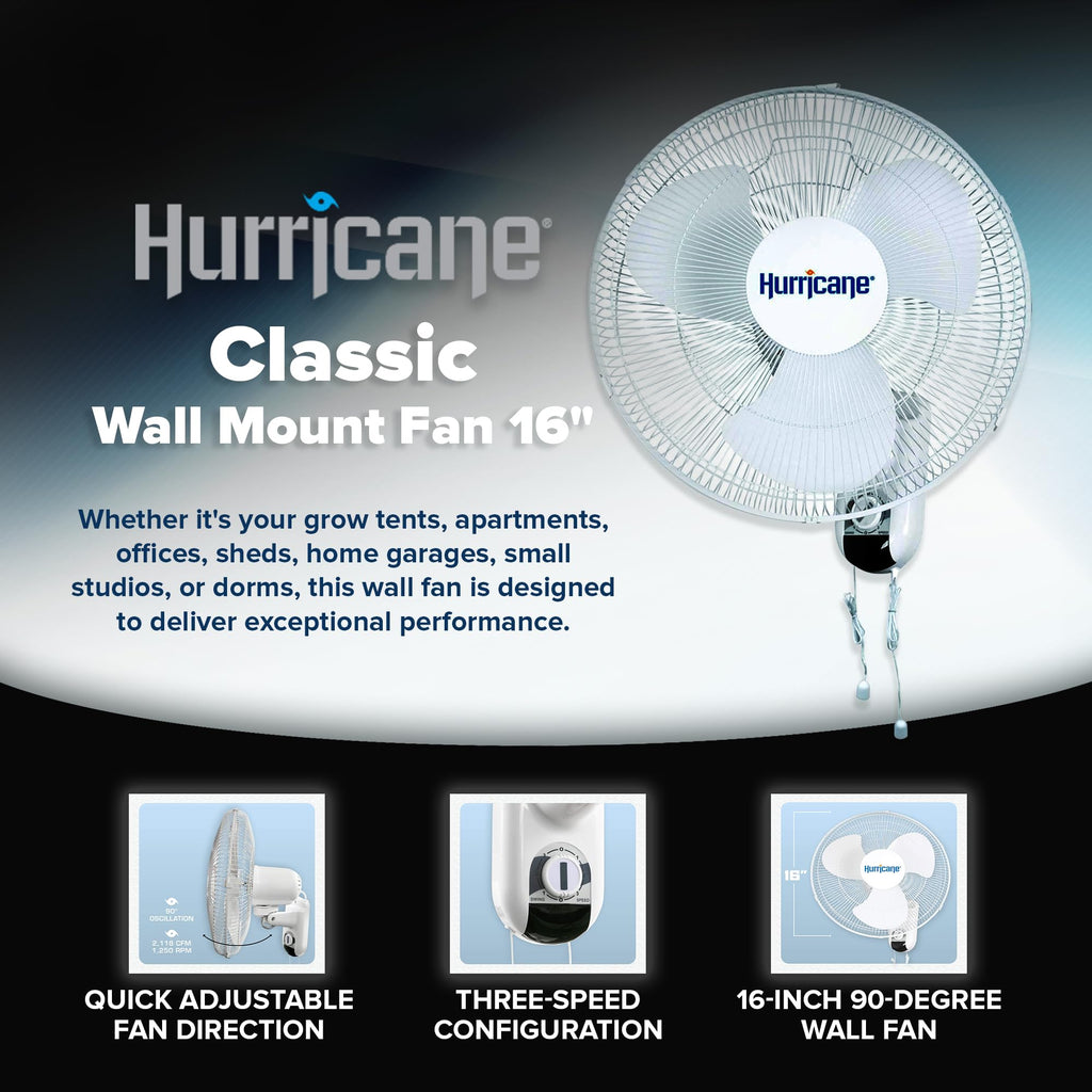 Classic Oscillating Wall Mount Fan, 3 Speeds, White-16in, 2 Pack