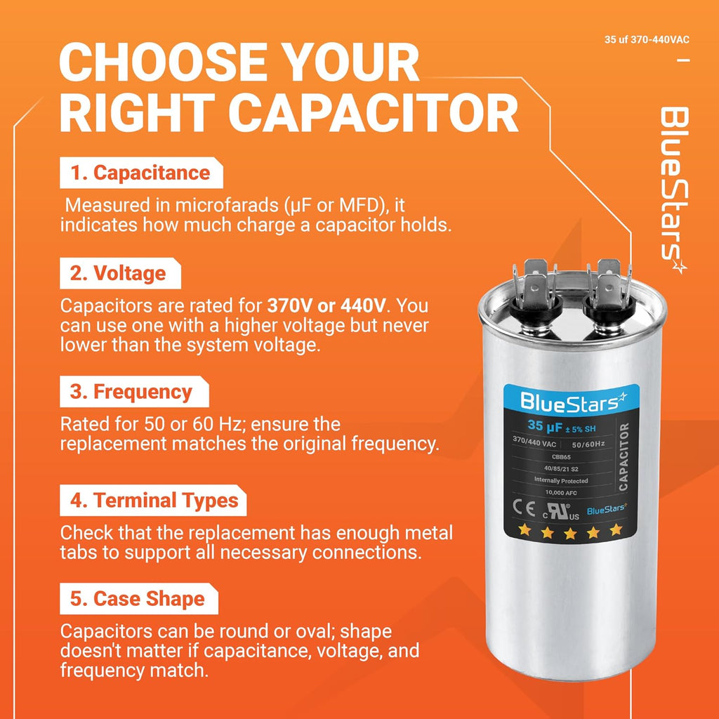 [Upgraded] BlueStars 35 MFD uf ± 5% MFD 370-440VAC Capacitor