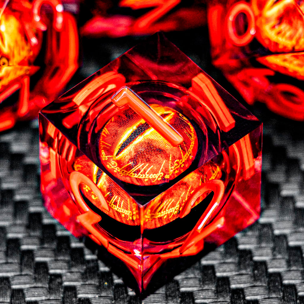 RPG Resin Dice Gazes Eye Dice Red Liquid Core Flaming RPG Sharp Edged Dice Set with Gift Box, Polyhedral RPG Dice