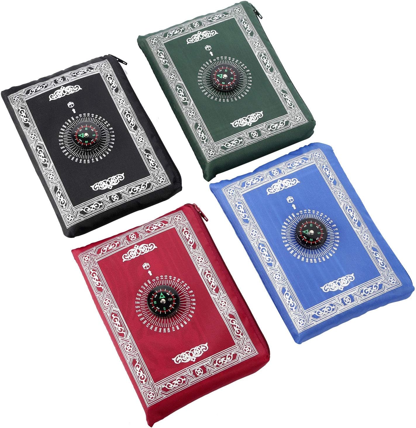 4 Pieces Portable Travel Prayer Mat with Compass, Waterproof Polyester Prayer Rug, Muslim Travel Prayer Mat, for