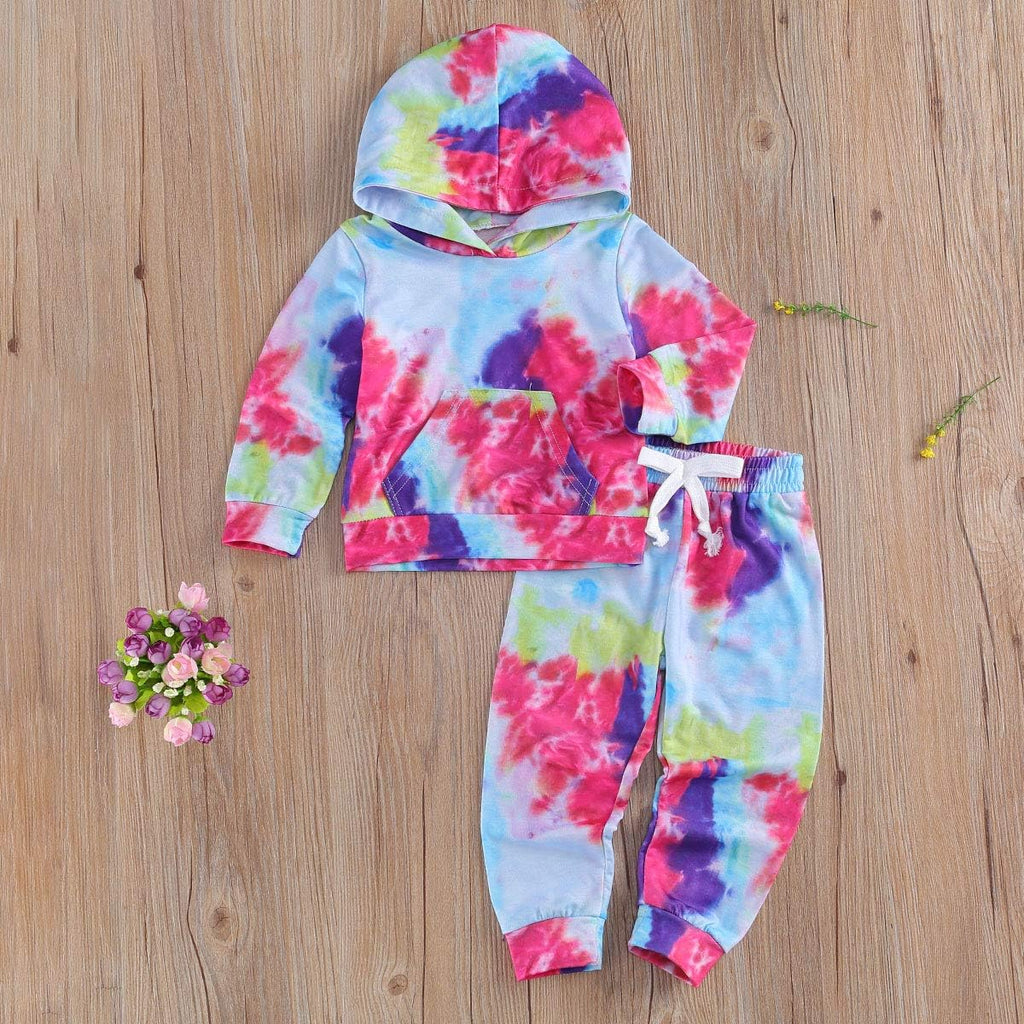 1-6T Toddler Baby Boy Girl Tie Dye Hoodie Pullover Sweatshirt Tops+Long Pants Outfit Set Girls Fall Winter Clothes