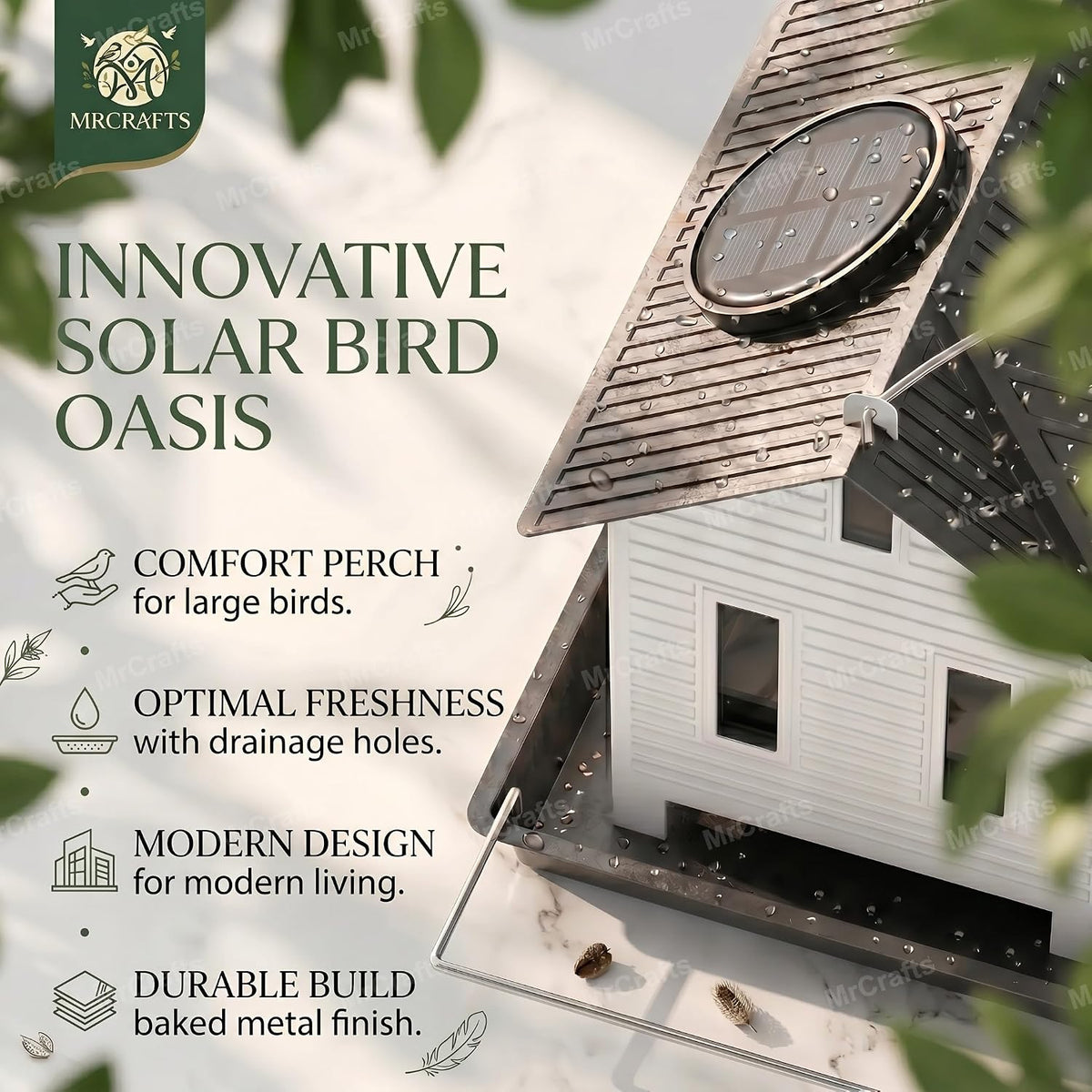 Solar Bird Feeder - Hanging Metal Bird House Feeder with Solar Lights, Outdoor Solar Lantern, Garden Decor for