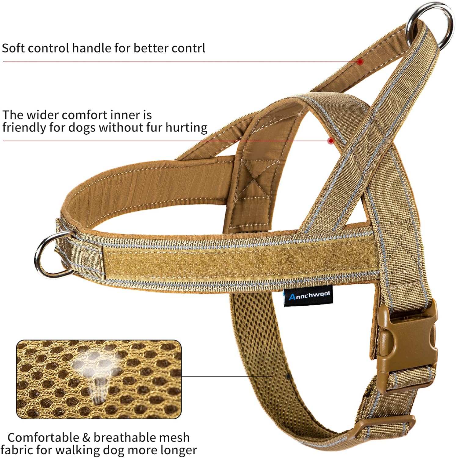 No Pull Dog Harness with Soft Padded Handle,Reflective Strip Escape Proof and Quick Fit to Adjust Dog Harness,Easy