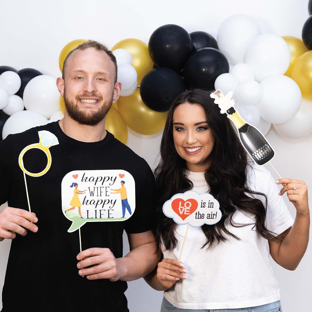 Anniversary Photo Booth Props - 41-pc Photobooth Kit with 8 x 10-Inch Sign, 60 Adhesive Pads, 45 Sticks - Wedding