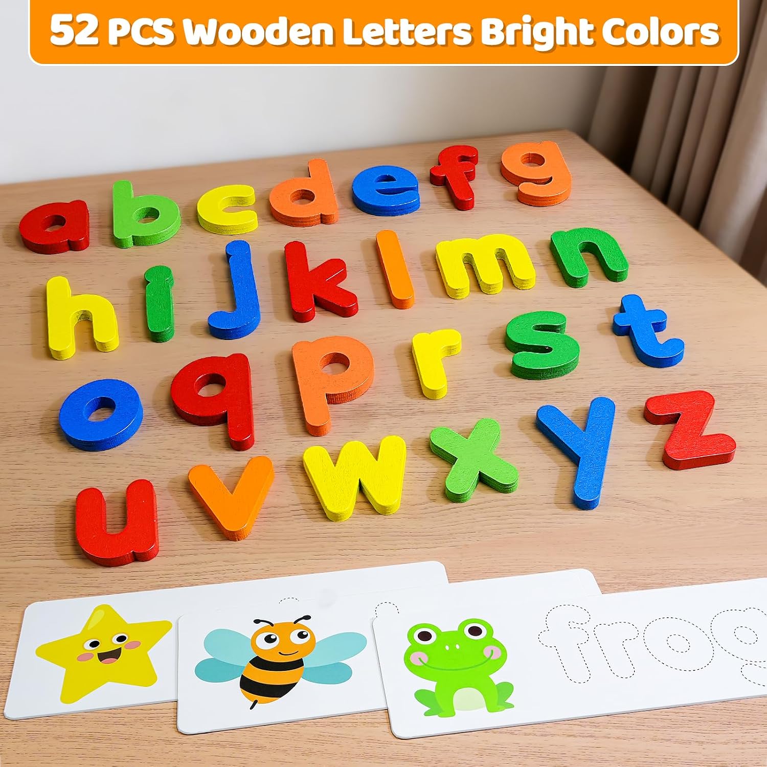 Alphabet ABC Learning Educational Toys for 3 4 5 Years Old Boys Girls, Wooden Puzzle Flash Cards Preschool Activity