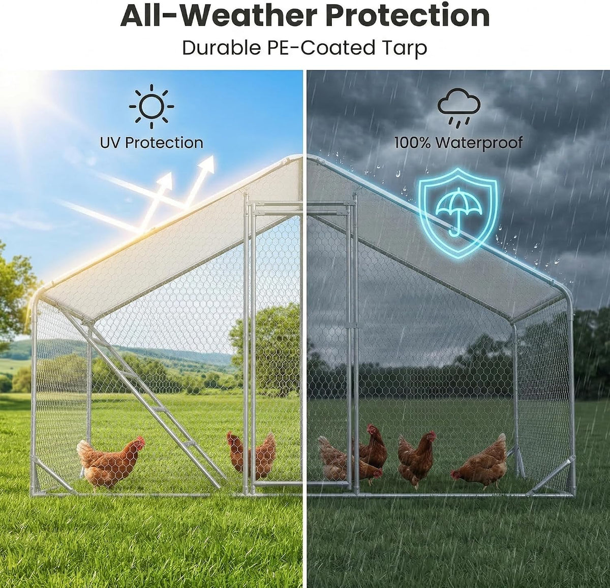 9.8 x 6.5 x 6.5 ft Metal Chicken Coop, Chicken Run with Cover