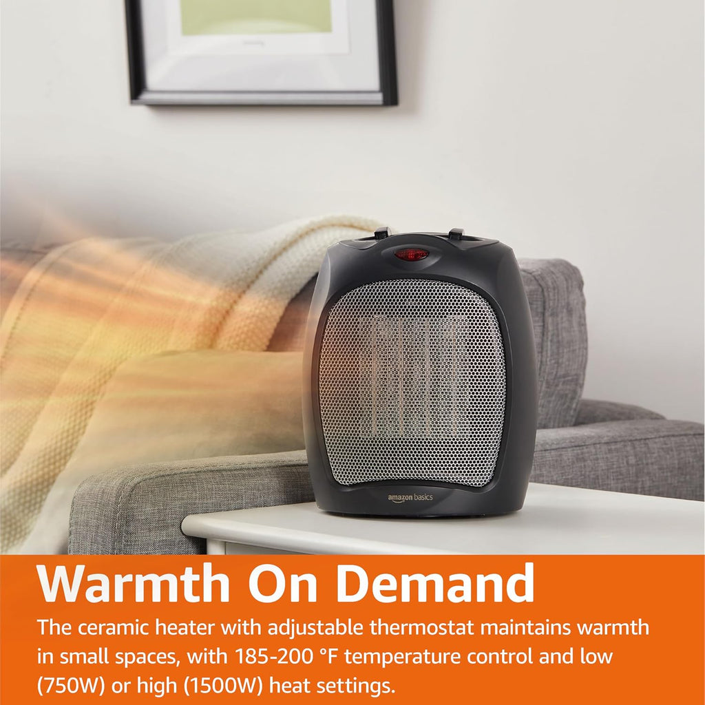 Ceramic Space Heater, Portable Indoor Heating Solution, With Overheat and Tip-Over Protection, Thermostat