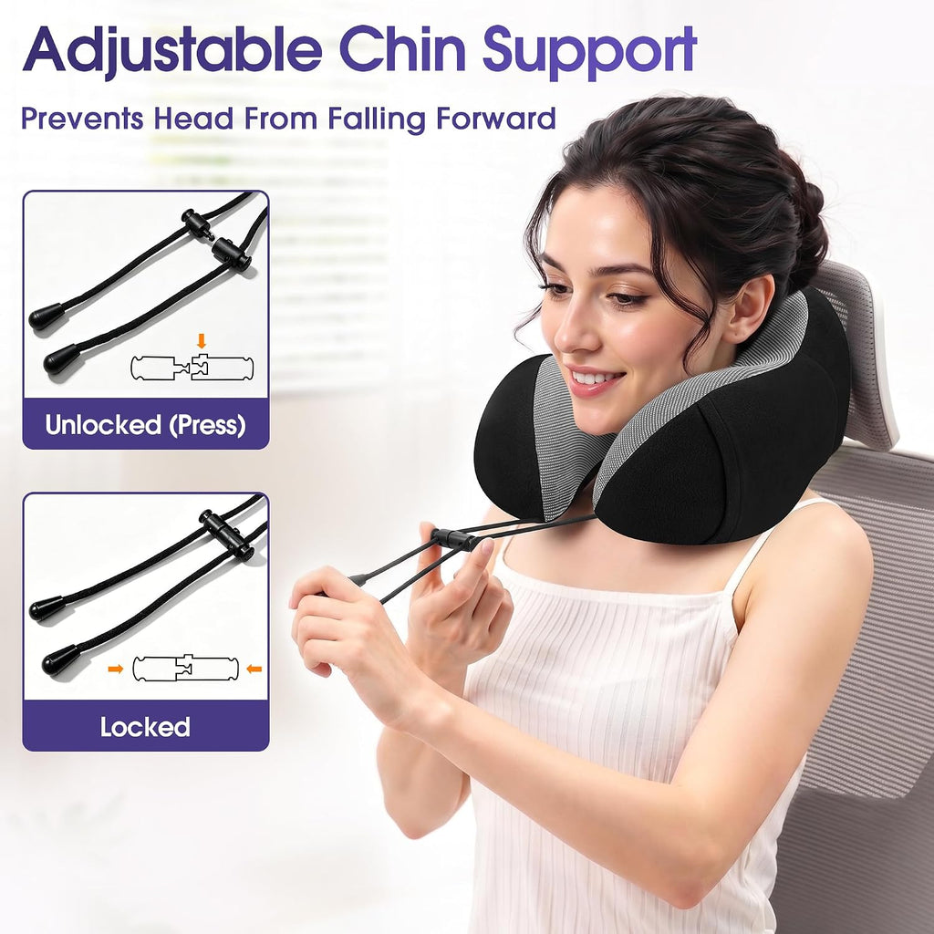 Travel Pillow for Airplane, Memory Foam Neck Pillow for Travel, Compact Flight Pillow with Eye Mask, Earplugs, Carry